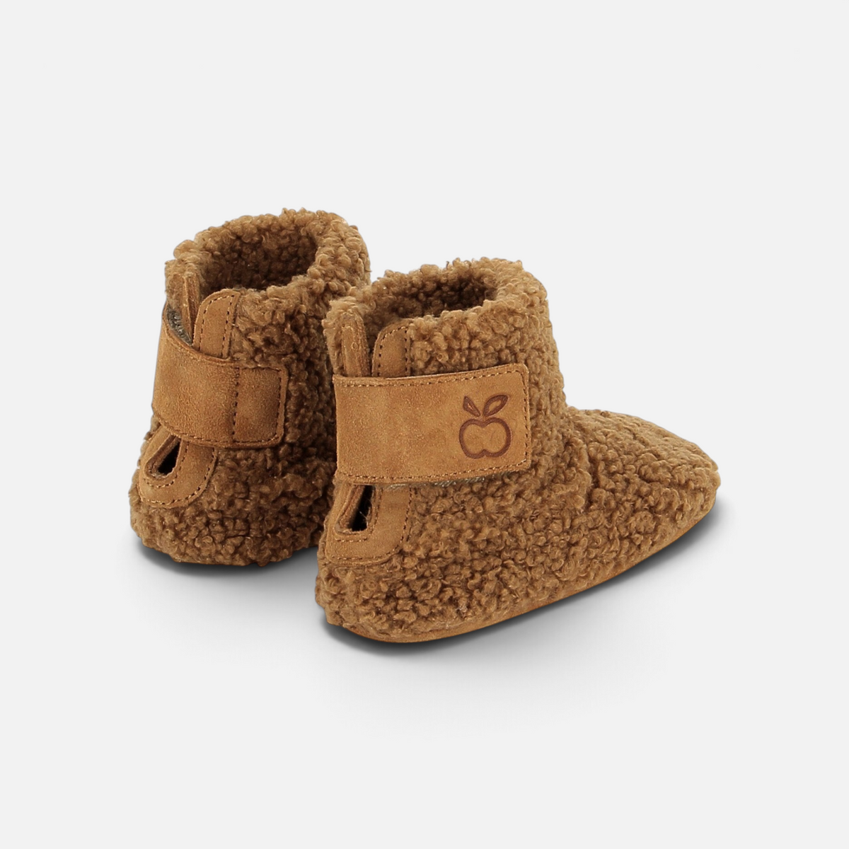 Pom d'Api : "Gift Doudou" Baby Booties in Brown Terry Cloth with an Adjustable Velcro Strap for Babies