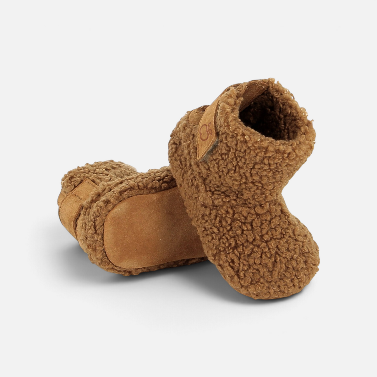 Pom d'Api : "Gift Doudou" Baby Booties in Brown Terry Cloth with an Adjustable Velcro Strap for Babies