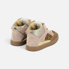 Baskets montantes Pom d'Api Mousse Bump pour enfant en cuir rose, doré et imprimé léopard avec semelle souple