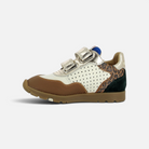 Pom d'Api Pouss Bump Perfo sneakers in white, brown, and leopard-print leather with Velcro closures