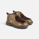 Bottines Pom d'Api Wall Zip Micky en cuir marron sabbia et poney, style workshoe robuste avec semelle crantée.