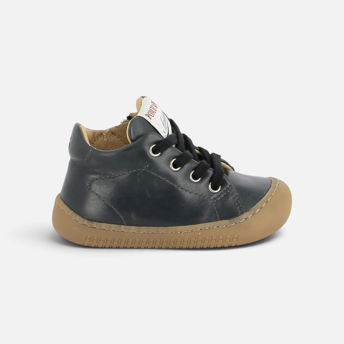 Chaussures barefoot Pom d'Api Yaka noires en cuir souple avec semelle fine et flexible pour les premiers pas