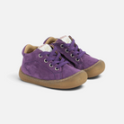 Chaussures barefoot Pom d'Api Yaka en nubuck violet avec semelle souple et lacets pour les premiers pas de l'enfant