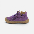 Chaussure barefoot Pom d'Api Yaka en nubuck violet pour enfant avec semelle souple et fermeture éclair latérale