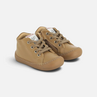 Chaussures barefoot Pom d'Api Yaka en cuir nappa couleur tabac avec lacets et semelle souple pour premiers pas