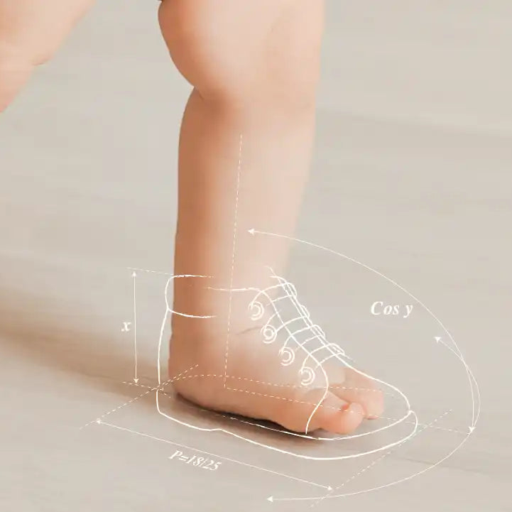Des pieds de bébé avec un contour de chaussure esquissé superposé sur un pied.
