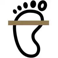 Black footprint icon with a brown horizontal bar in the middle.