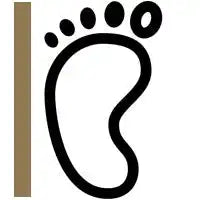 Black footprint icon showing a bare foot with five toes.