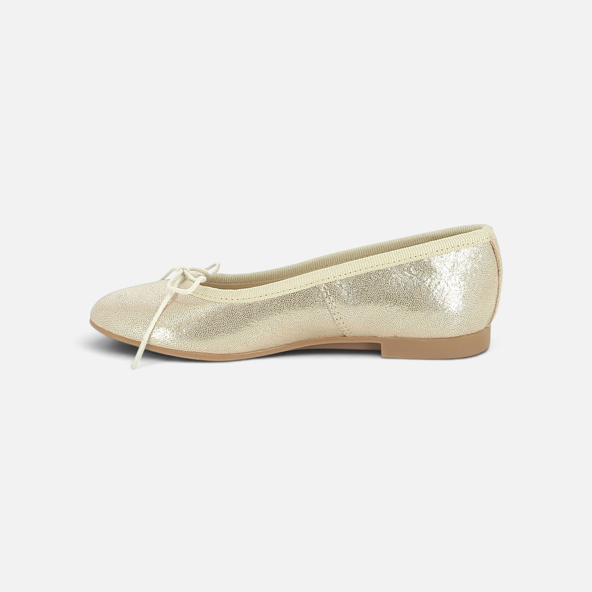 Ballerines Pom d'Api Dory Bal en cuir pailleté couleur sable avec petit nœud décoratif sur le dessus