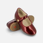 Ballerines Pom d'Api Daisy Baby en cuir vernis rouge rubis avec bride à bouton pression pour enfant