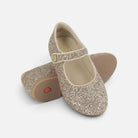 Ballerines Pom d'Api Daisy Baby en cuir pailleté platine avec bride à scratch et semelle intérieure confortable
