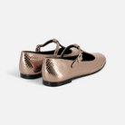 Ballerines Pom d'Api pour fille en cuir métallisé bronze effet serpent avec bride salomé et semelle plate