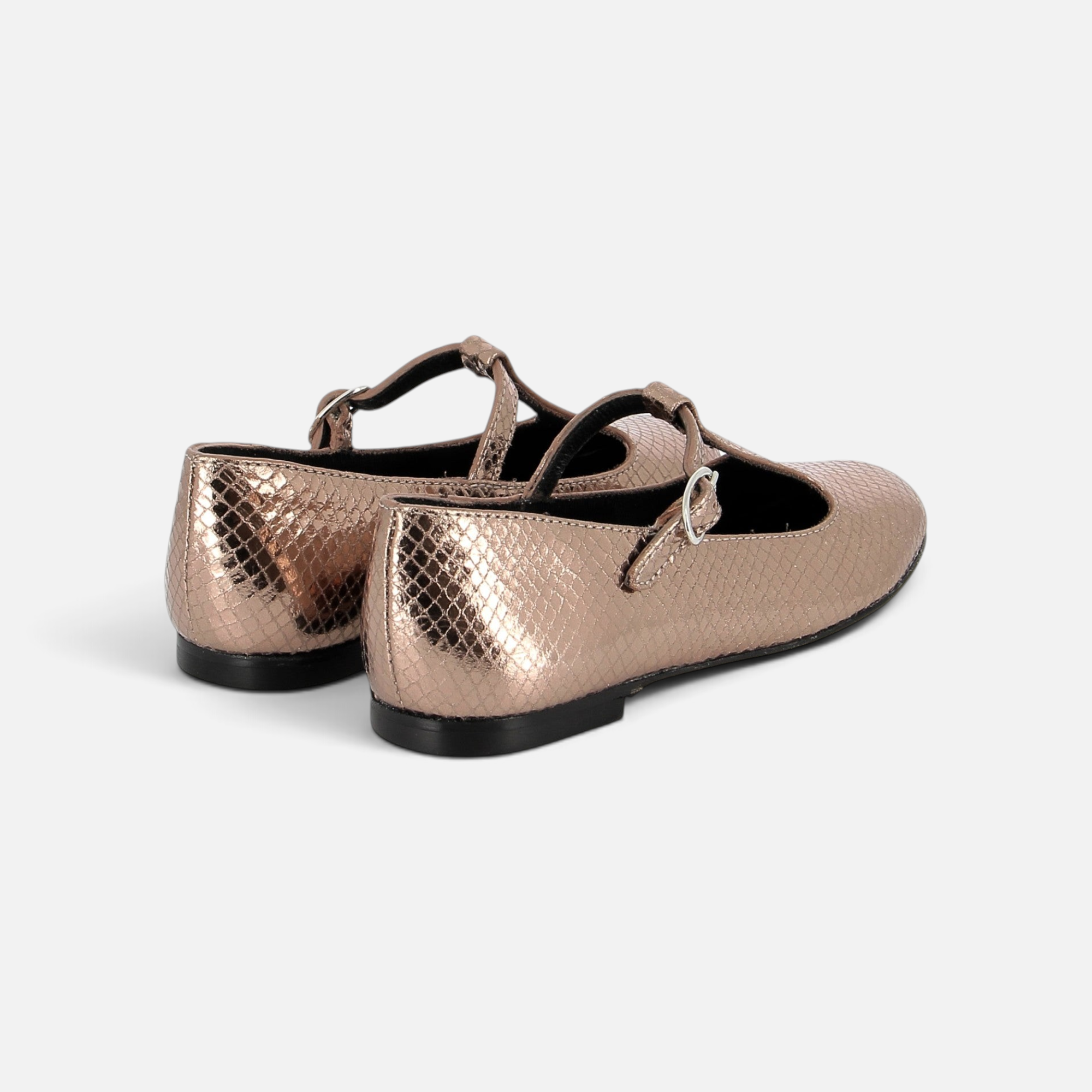 Ballerines Pom d'Api pour fille en cuir métallisé bronze effet serpent avec bride salomé et semelle plate