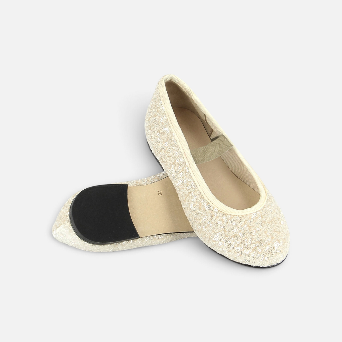 Ballerines fille Pom d'Api beiges à paillettes avec bride salomé et antiglissoire pour un maintien optimal