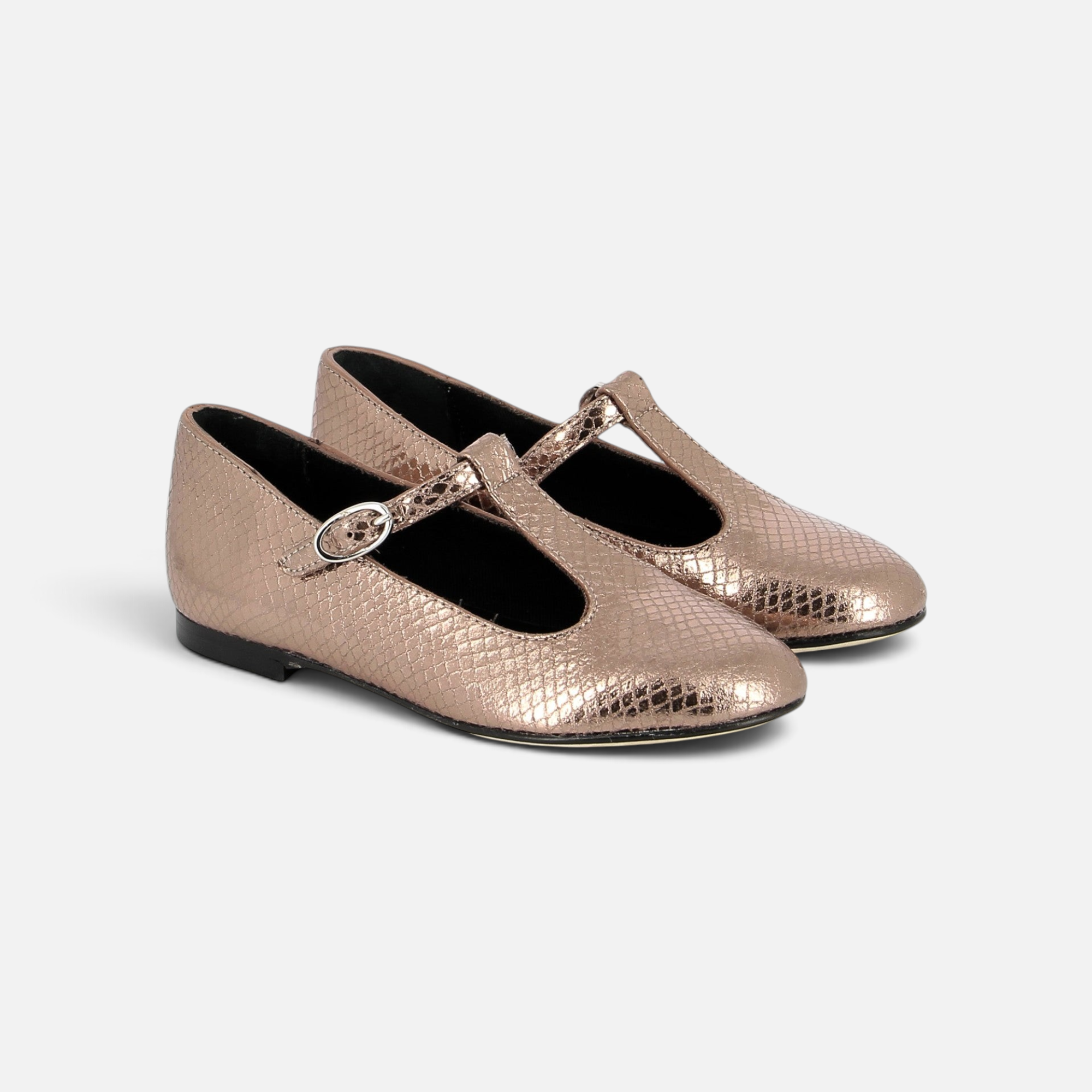 Ballerines salomé Pom d'Api pour fille en cuir métallisé doré avec effet écailles et bride à boucle réglable