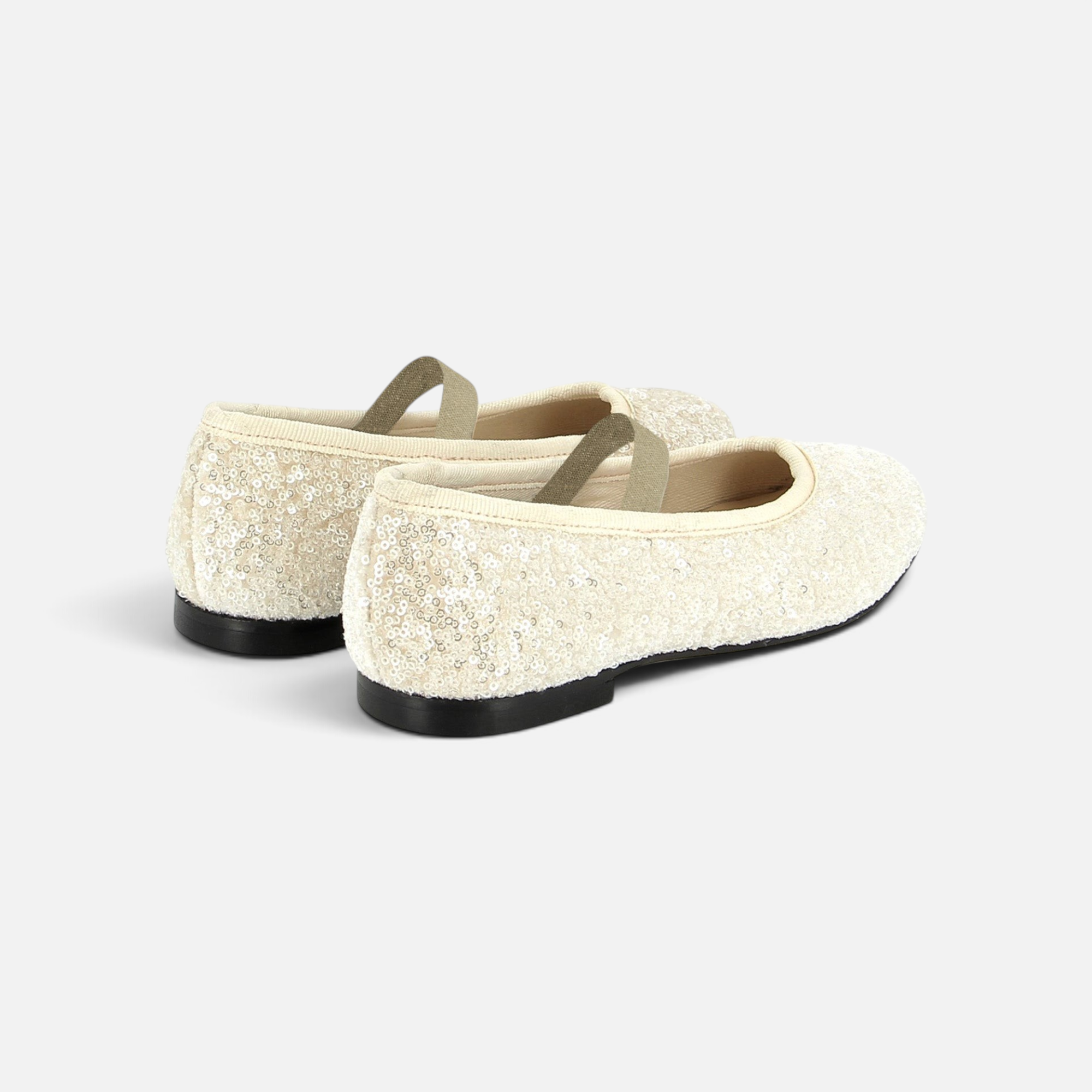 Ballerines Pom d'Api pour fille en sequins beiges avec bride salomé et semelle noire, vue arrière