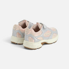 Baskets compensées Pom d'Api pour enfant en cuir et textile rose et argent avec fermeture velcro et lacets élastiques
