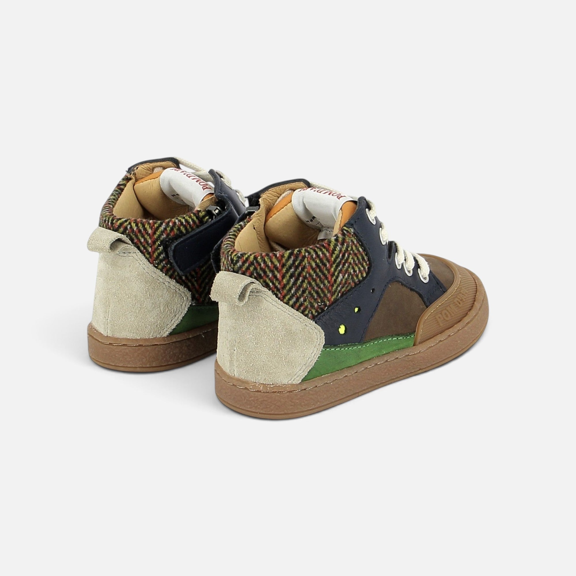 Baskets montantes Pom d'Api Mousse Bump en cuir multicolore avec détails en tweed et fermeture velcro