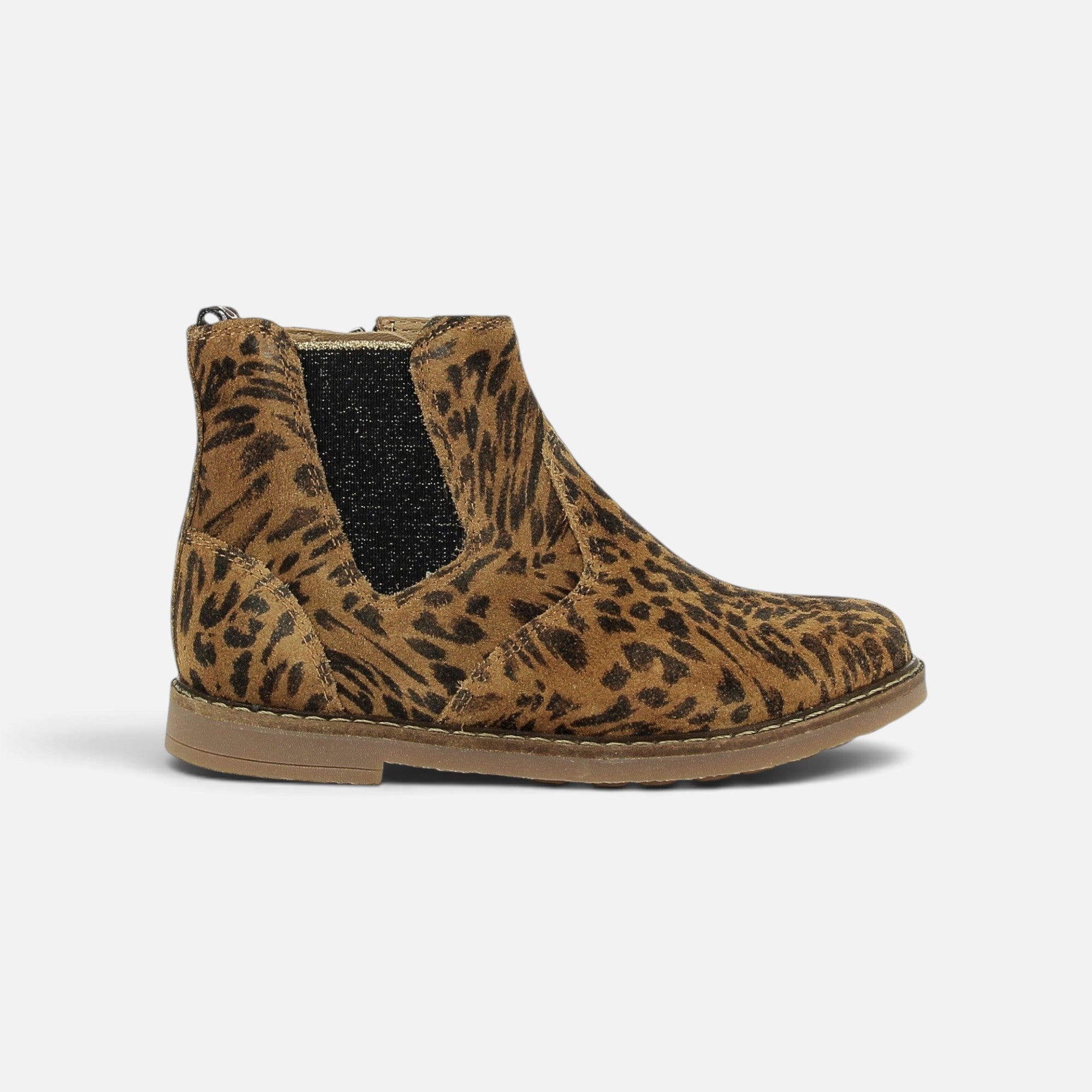 Chelsea boots Pom d'Api Trip en cuir imprimé léopard avec élastique noir et fermeture éclair latérale