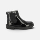 Boots Pom d'Api Sid noires en cuir verni avec semelle crantée épaisse et zip latéral pour enfant