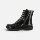 Boots Pom d'Api Sid Ranger en cuir verni noir avec lacets pailletés, semelle crantée et fermeture éclair latérale