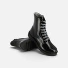 Boots Pom d'Api Sid Ranger noires en cuir verni avec lacets pailletés, semelle crantée et zip latéral
