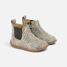 Bottines premiers pas Pom d'Api Masego en cuir à motif zébré métallisé avec fermeture élastique et zip latéral