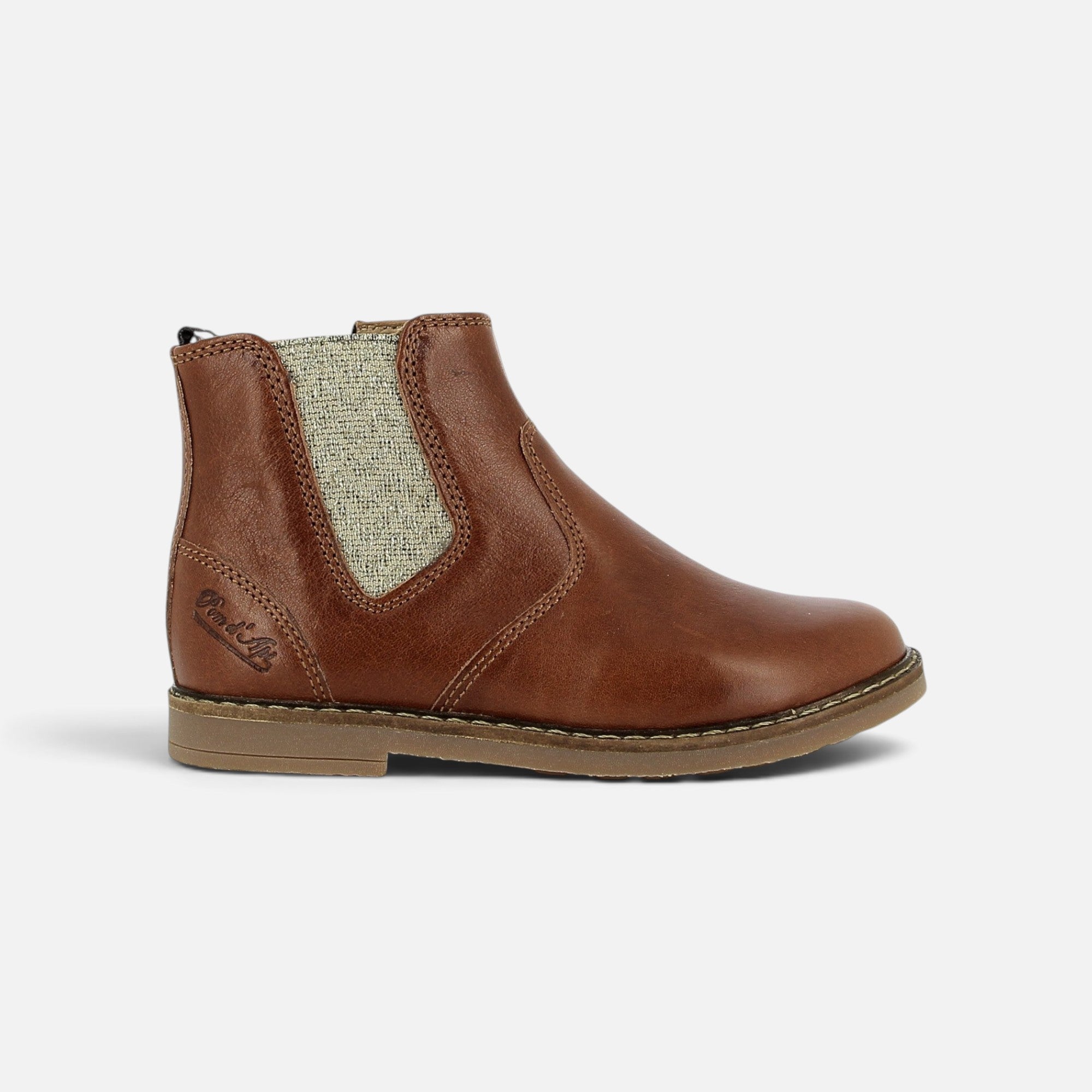 Bottines Chelsea Pom d'Api Trip en cuir marron avec empiècement élastique texturé et semelle en caoutchouc souple