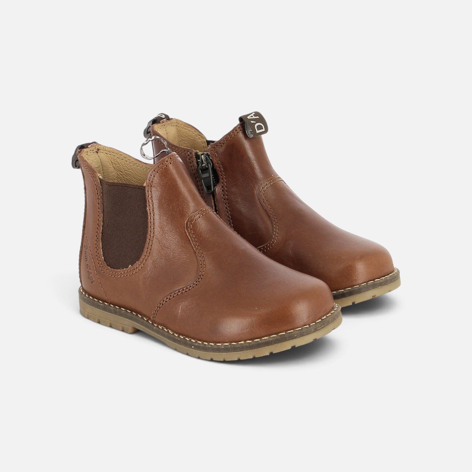 Bottines Chelsea Pom d'Api Bob en cuir marron avec fermeture éclair latérale et semelle antidérapante
