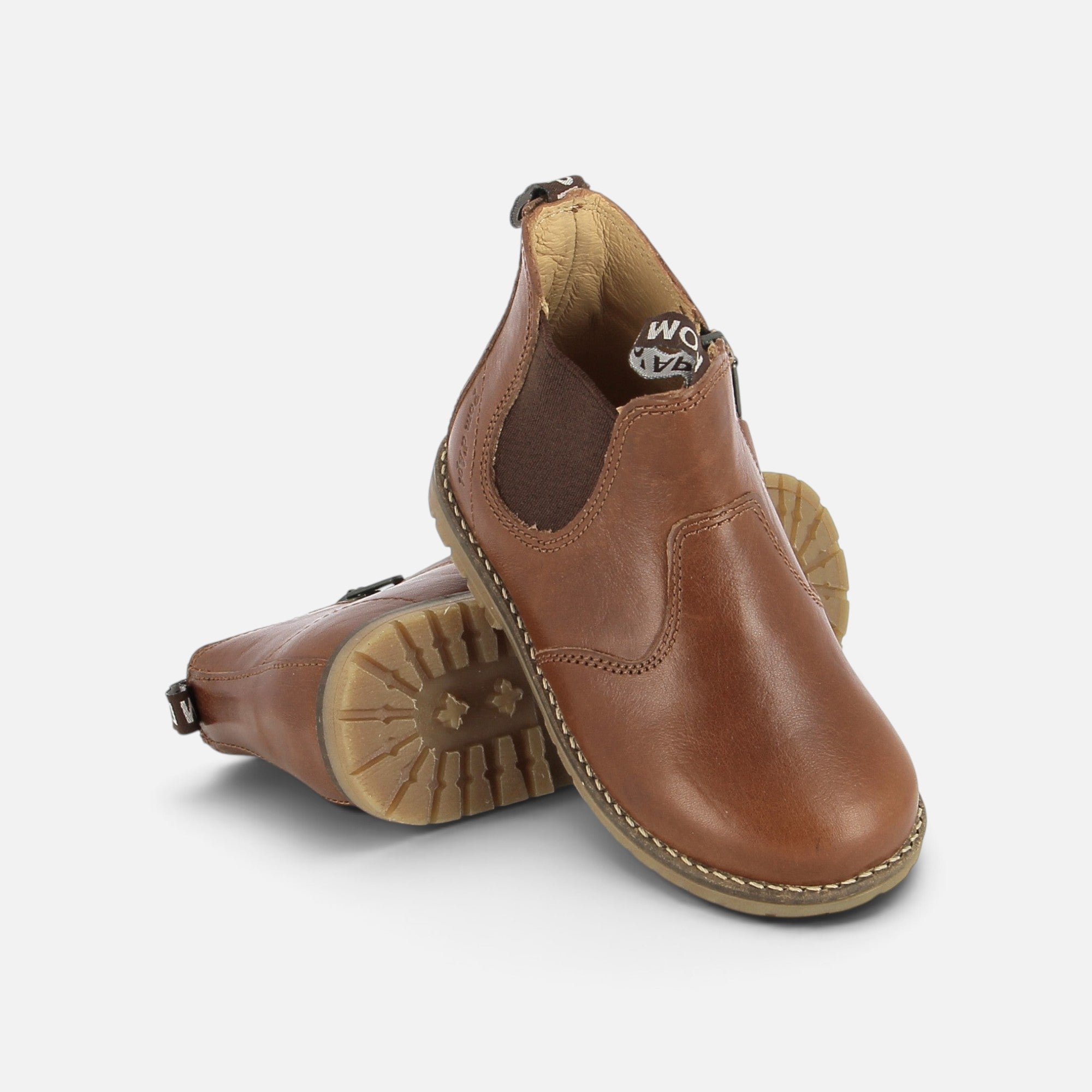 Bottines Chelsea Pom d'Api Bob en cuir marron avec fermeture éclair latérale et semelle antidérapante