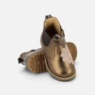 Bottines Chelsea Pom d'Api Bob Zip Flo en cuir laminé couleur cuivre avec motif fleur et semelle antidérapante
