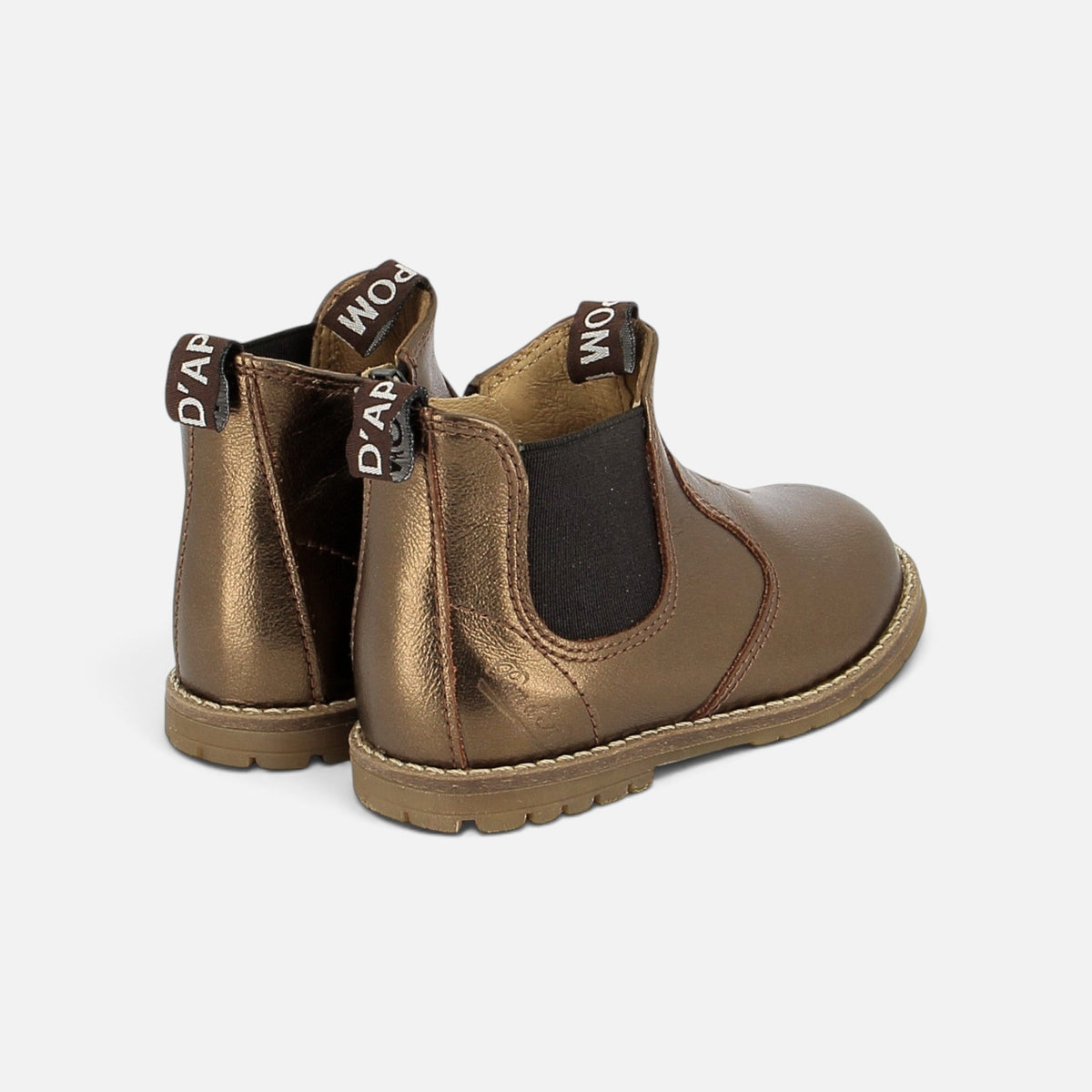 Bottines Chelsea Pom d'Api Bob en cuir laminé couleur cuivre foncé avec zip intérieur et semelle antidérapante