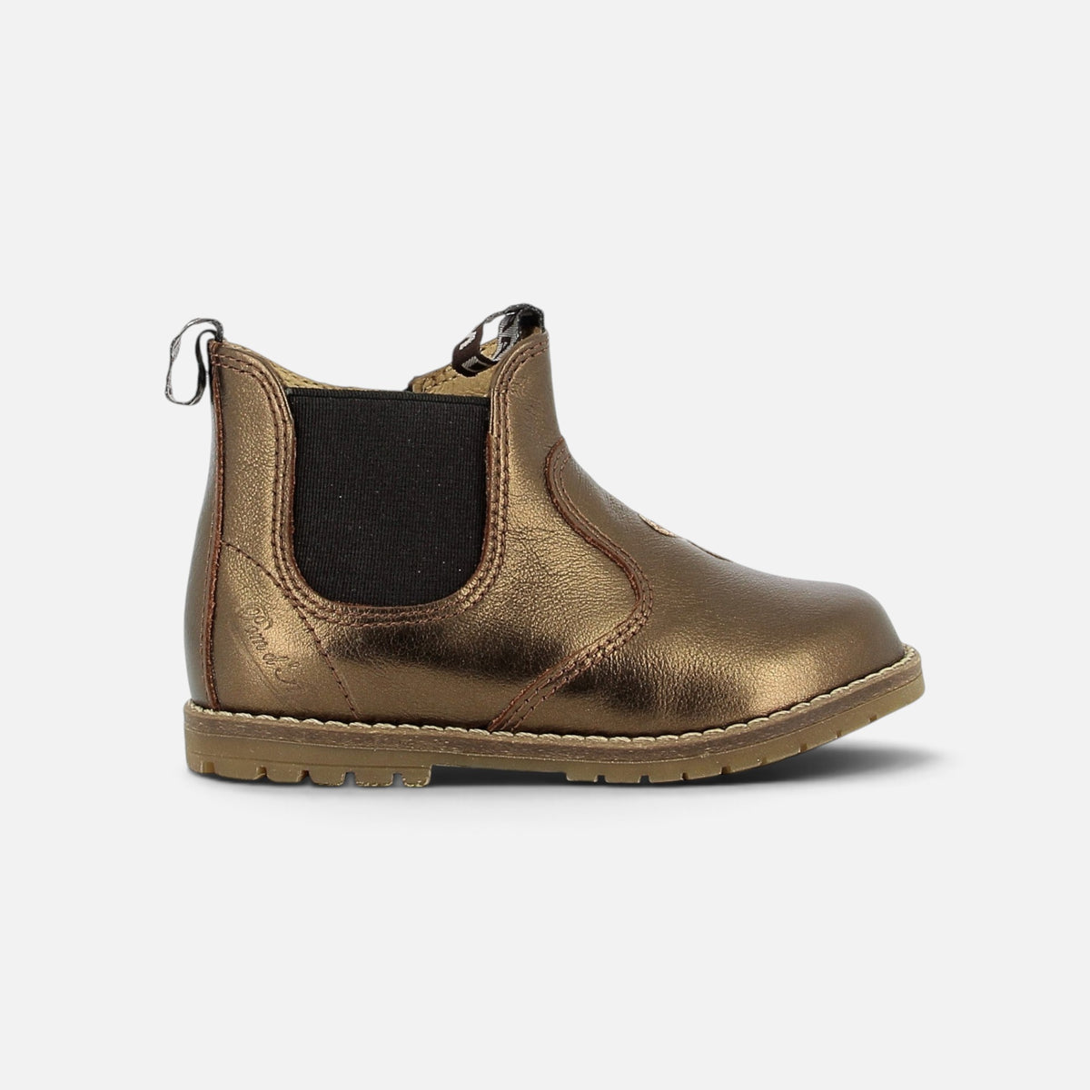 Bottines Chelsea Pom d'Api Bob Zip Flo en cuir laminé couleur cuivre avec zip latéral et semelle antidérapante