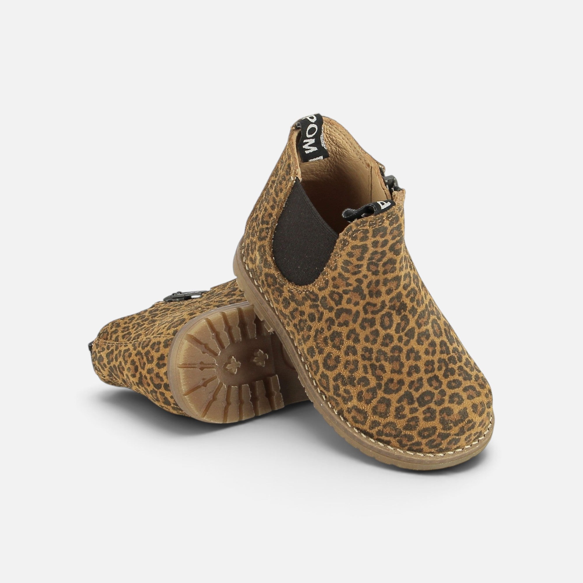 Bottines Chelsea Pom d'Api Bob pour enfant en cuir imprimé léopard avec zip latéral et semelle antidérapante