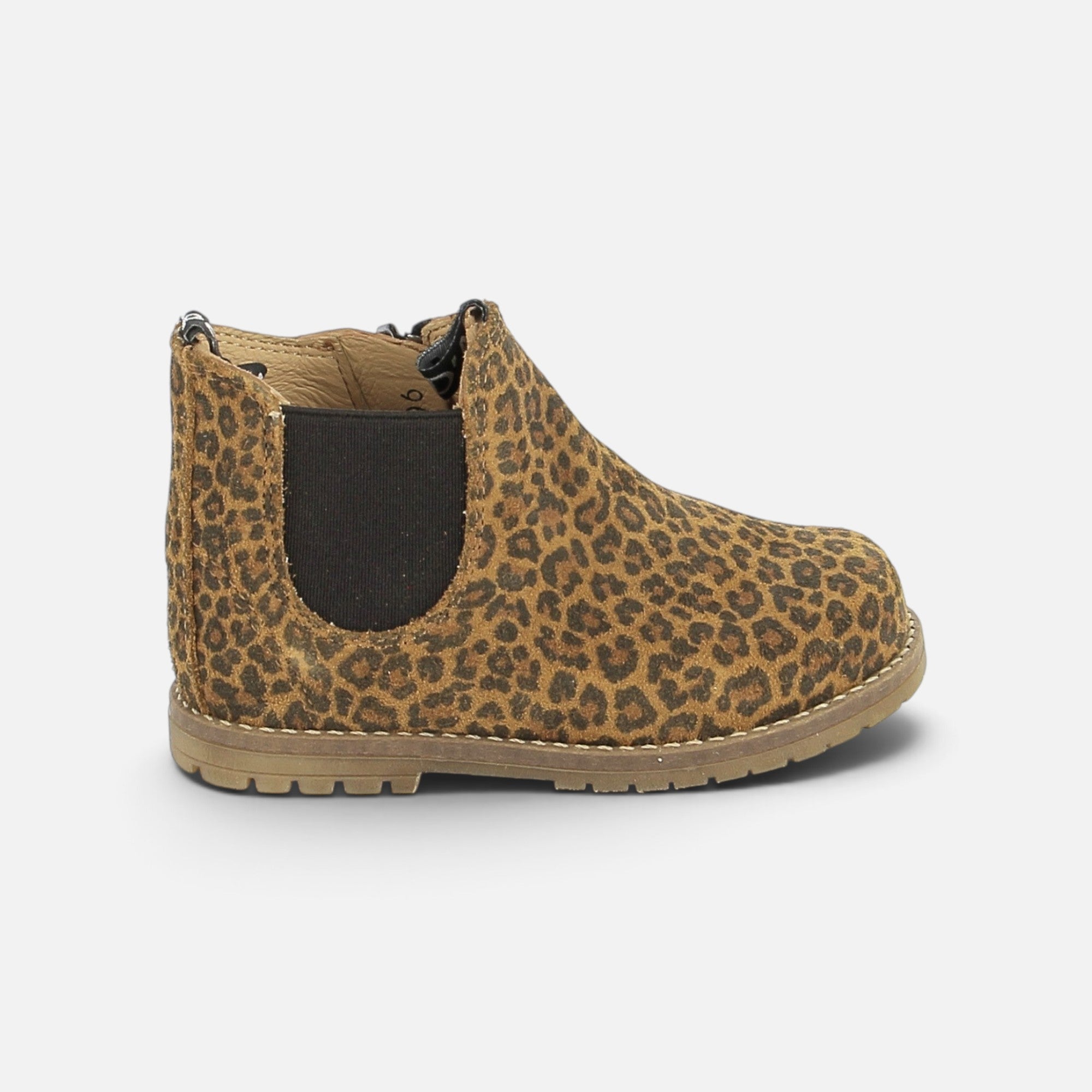 Bottines Chelsea Pom d'Api Bob pour enfant en cuir imprimé léopard avec zip latéral et semelle antidérapante