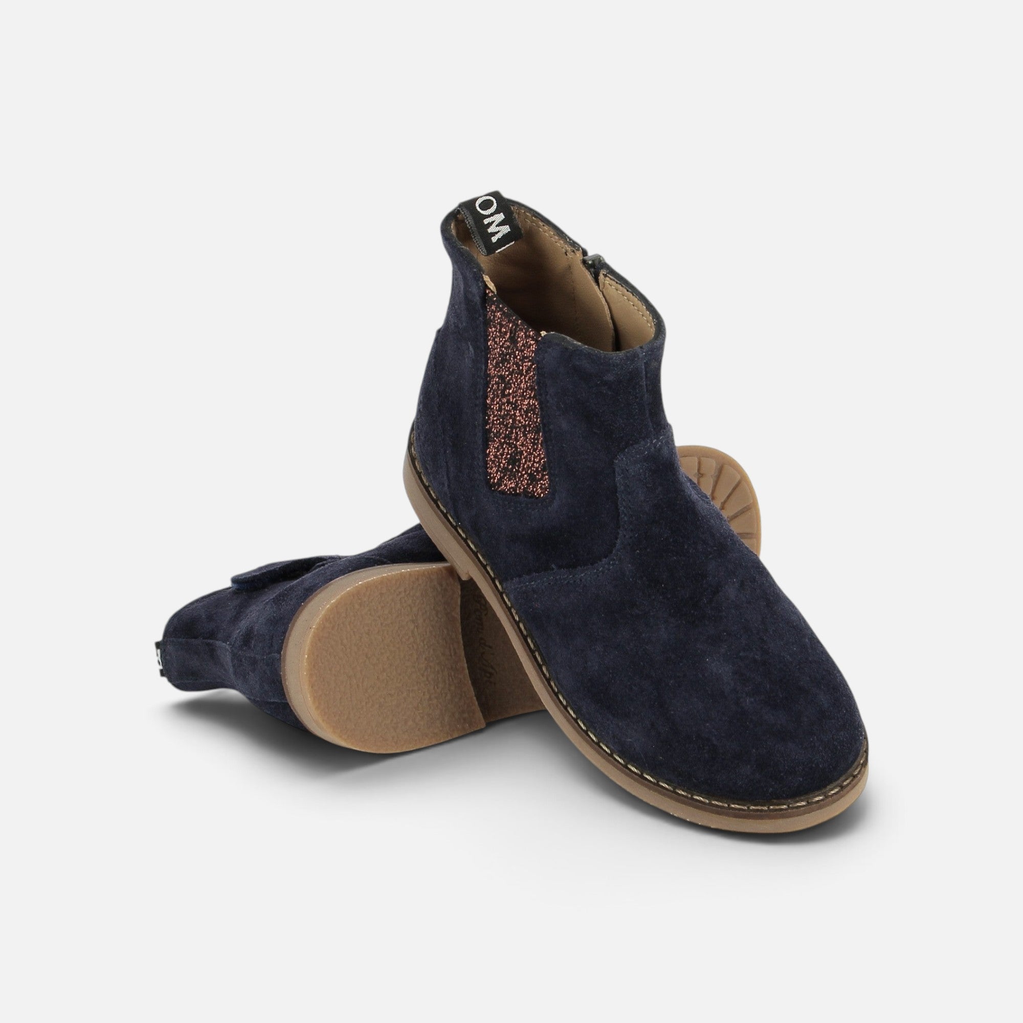 Bottines Chelsea Pom d'Api Trip en cuir velours bleu marine avec élastique pailleté et fermeture éclair latérale