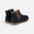Bottines Chelsea Pom d'Api Trip en cuir velours bleu marine avec empiècement élastique pailleté et zip latéral