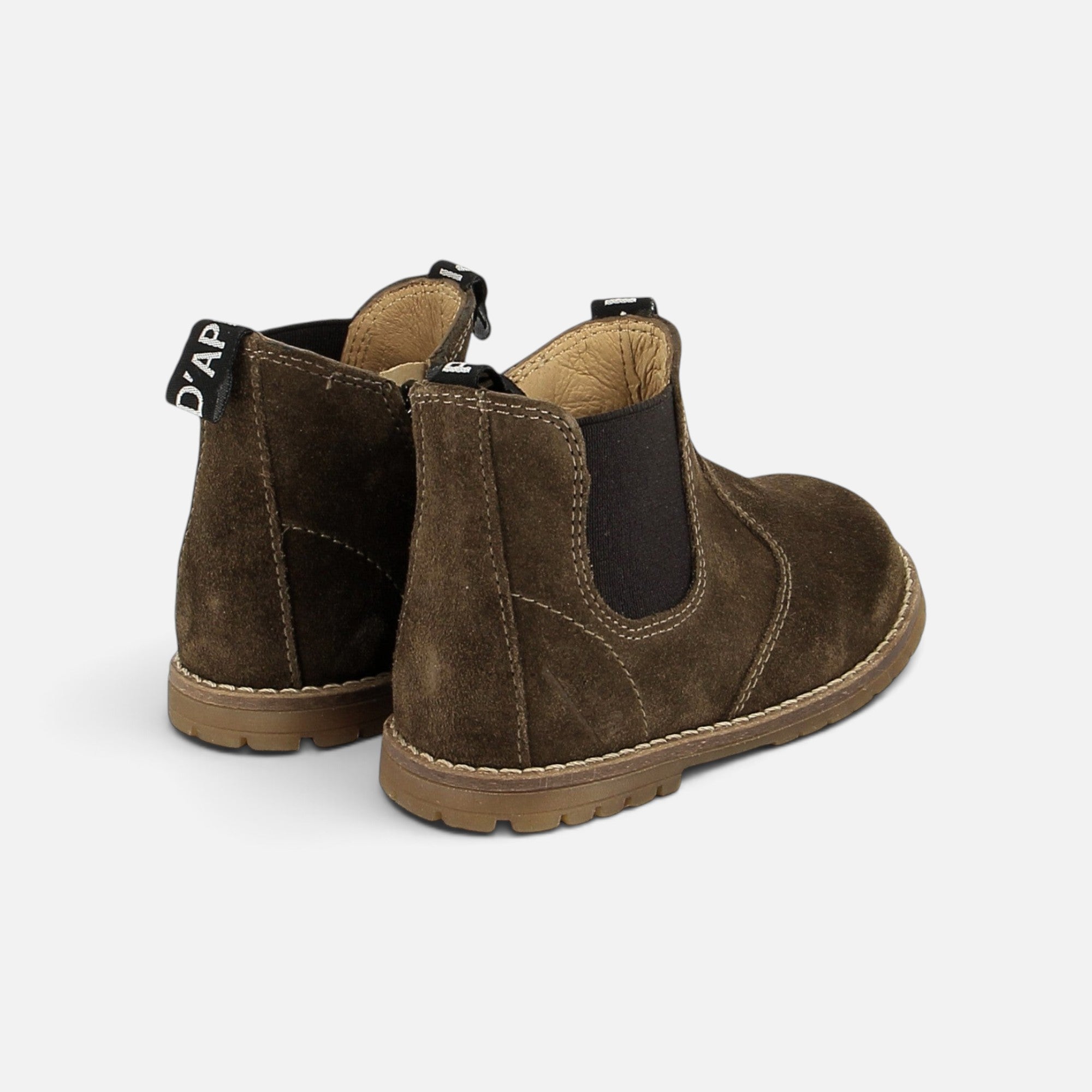 Bottines Chelsea Pom d'Api Bob en velours marron avec zip latéral, semelle antidérapante et languette arrière