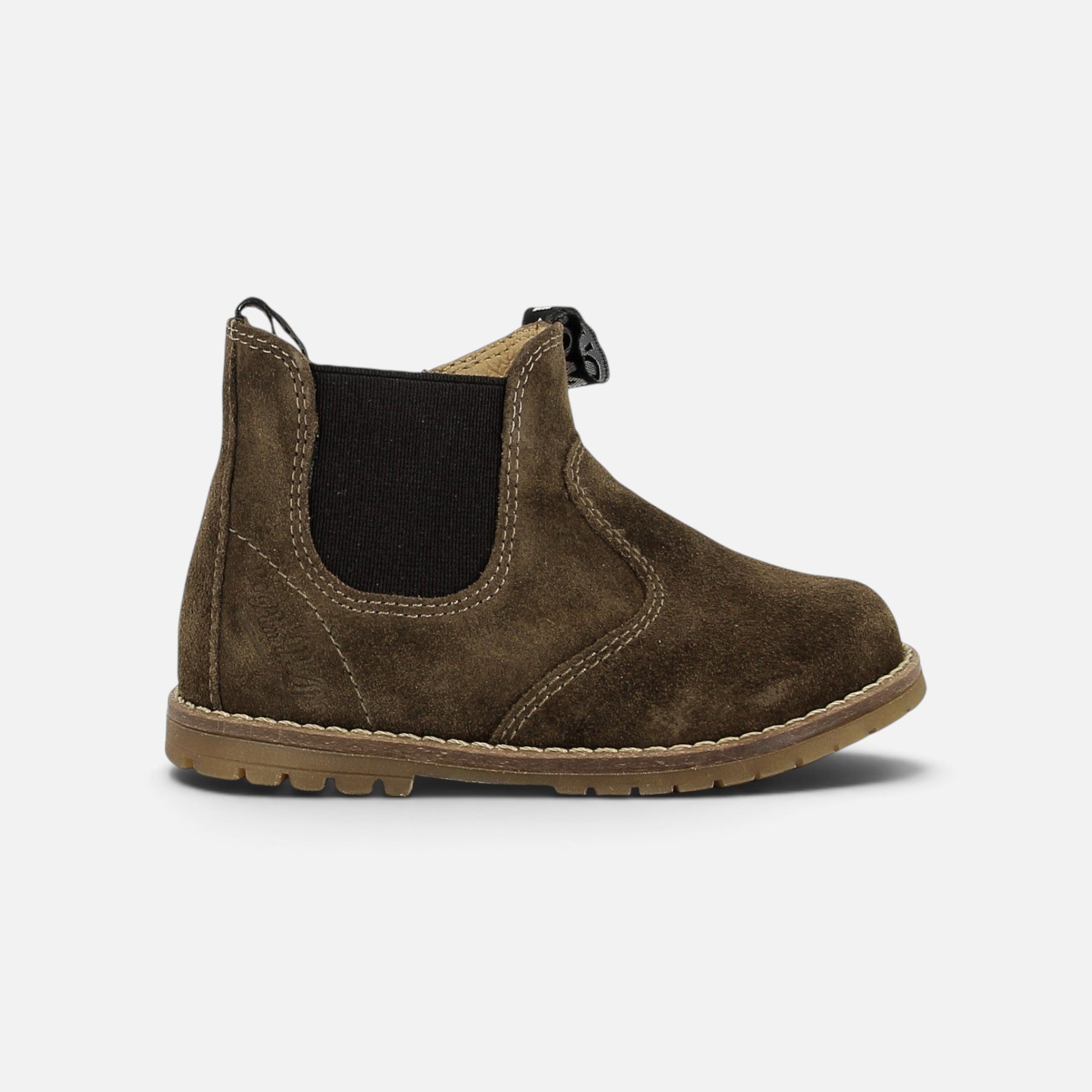 Bottines Chelsea Pom d'Api Bob en velours couleur mousse avec zip latéral et semelle antidérapante