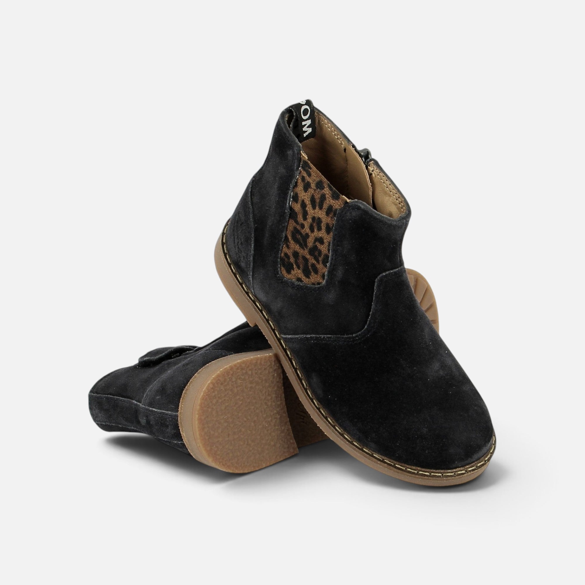 Bottines Chelsea Pom d'Api Trip en velours noir avec empiècement élastique léopard et fermeture éclair latérale