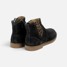 Bottines Chelsea Pom d'Api en cuir velours noir avec empiècement élastique léopard et fermeture éclair latérale