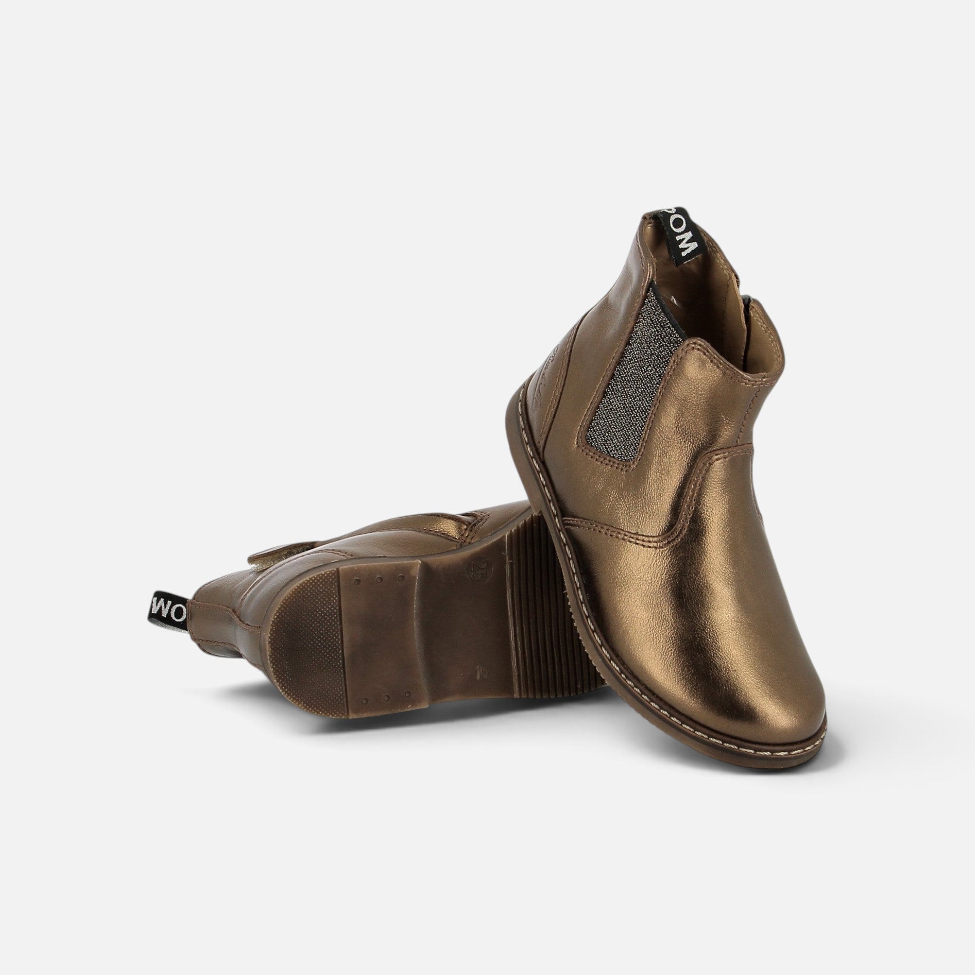 Bottines citadines Pom d'Api City en cuir laminé couleur cuivre foncé avec fermeture éclair latérale