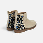 Bottines Pom d'Api Trip en cuir métallisé doré et empiècement arrière en cuir léopard bleu et noir avec zip