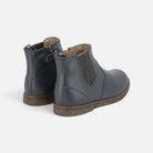 Bottines enfant Pom d'Api City en cuir bleu marine avec zip latéral et empiècement élastique pailleté