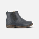 Bottines enfant Pom d'Api City Jodzip en cuir bleu marine avec zip latéral et empiècement élastique brillant