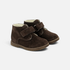 Bottines premiers-pas Pom d'Api en cuir velours marron avec doublure chaude et fermeture velcro