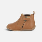 Bottines premiers pas Pom d'Api en cuir marron avec fermeture éclair latérale et semelle souple anti-torsion