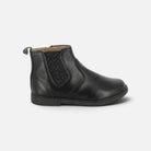 Bottines enfant Pom d'Api City en cuir nappa noir avec zip latéral et empiècement élastique brillant