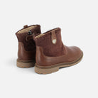 Bottines enfant Pom d'Api Sister marron en cuir lisse et cuir à poil ras avec fermeture éclair latérale