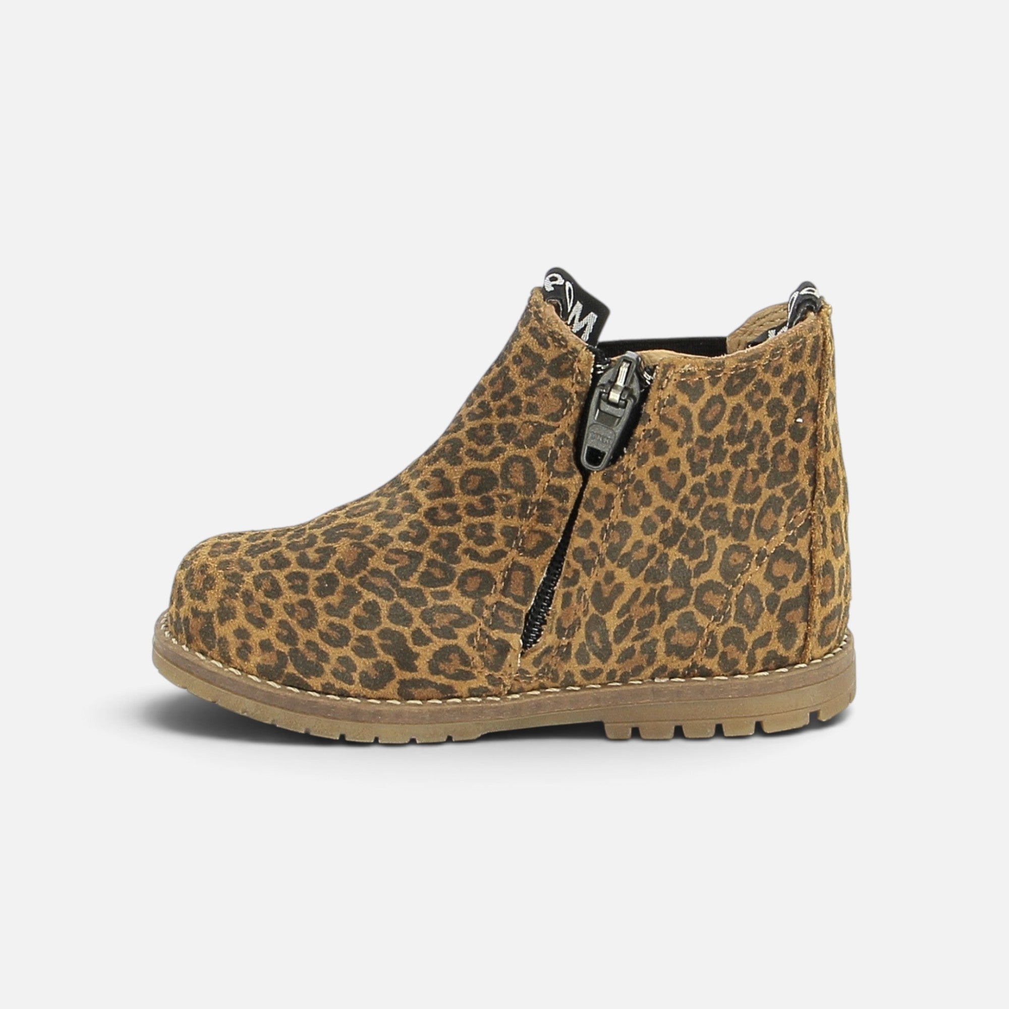 Bottines Chelsea Pom d'Api Bob pour enfant en cuir imprimé léopard avec fermeture éclair latérale et semelle crantée